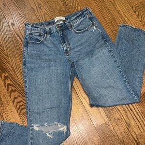 New Abercrombie & Fitch Light Blue Straight Leg Jeans with ripped knee